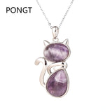 Cat Shape Tiger Eye Stone Pendant Healing Crystal Necklace
