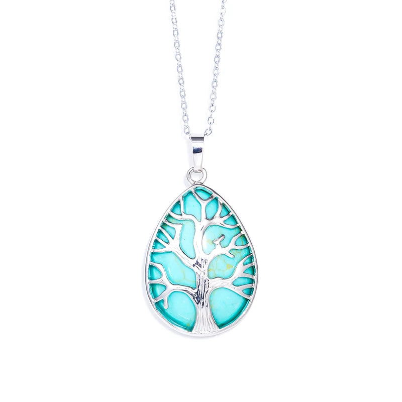 Water Drop Tree of Life Pendant Natural Stone Necklaces