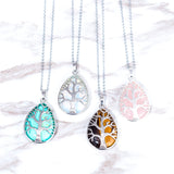 Water Drop Tree of Life Pendant Natural Stone Necklaces