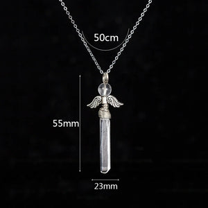 Natural Clear Quartz Angel Wings Pendant Necklace