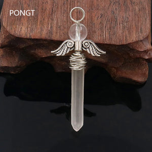 Natural Clear Quartz Angel Wings Pendant Necklace
