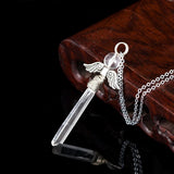Natural Clear Quartz Angel Wings Pendant Necklace