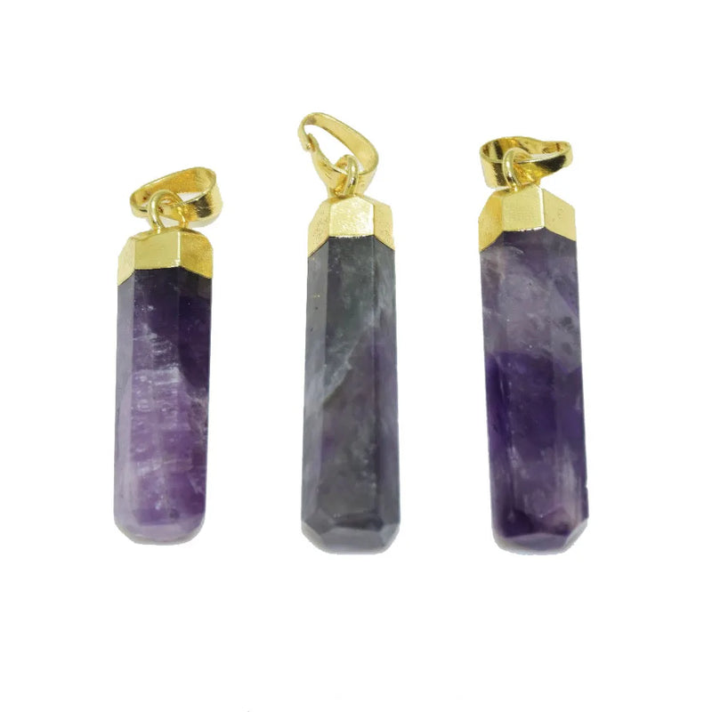 Purple Crystal Quartz Pendant Thin Gem Amethysts Plating Jewelry