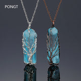 Tree of Life Crystal Pendant Wire Wrapped Quartz Point Purple Stone Necklace