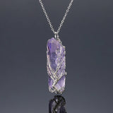 Tree of Life Crystal Pendant Wire Wrapped Quartz Point Purple Stone Necklace
