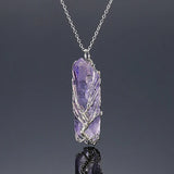 Tree of Life Crystal Pendant Wire Wrapped Quartz Point Purple Stone Necklace