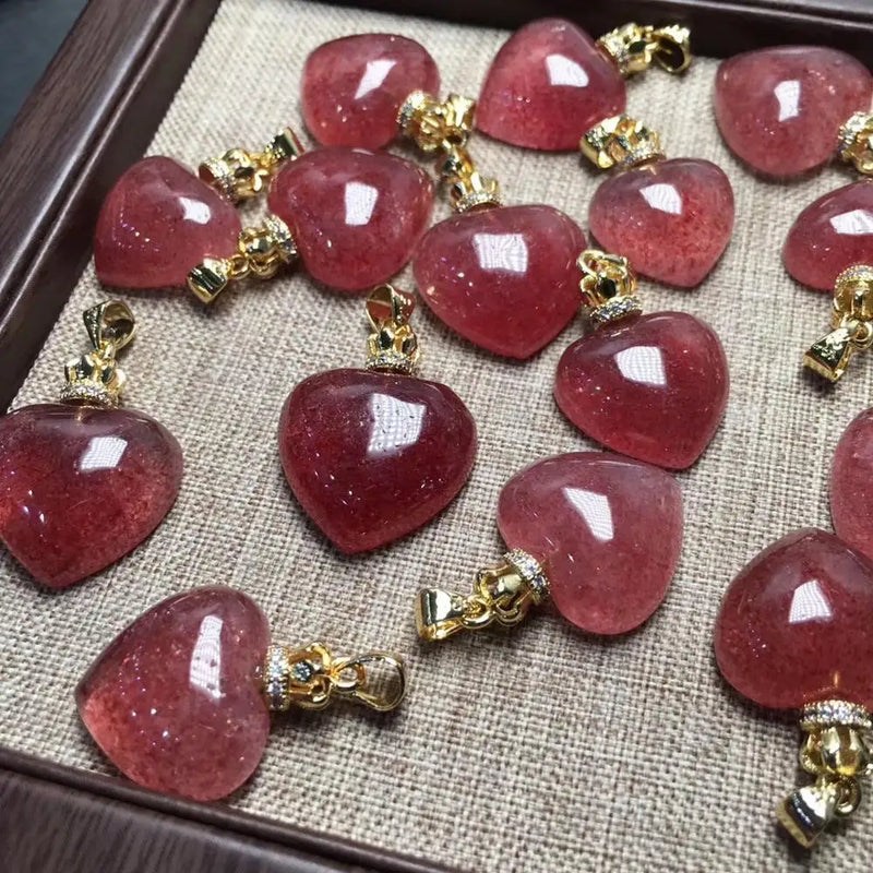 Strawberry Crystal Heart Pendant with Crown Set for Prosperous Marriage
