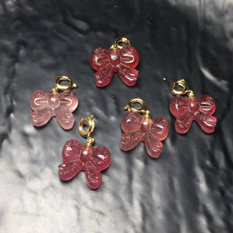 Strawberry Quartz Bowknot Pendant Jewelry Findings