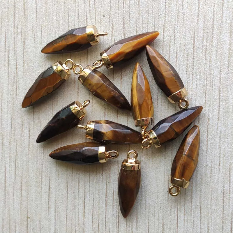 Tiger Eye Stone Faceted Drop Shape Pendants for DIY Jewelry Making