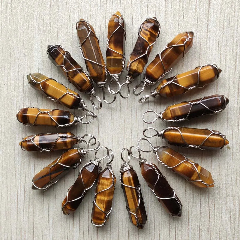 Tiger Eye Stone Pillar Shape Pendants for Jewelry Making