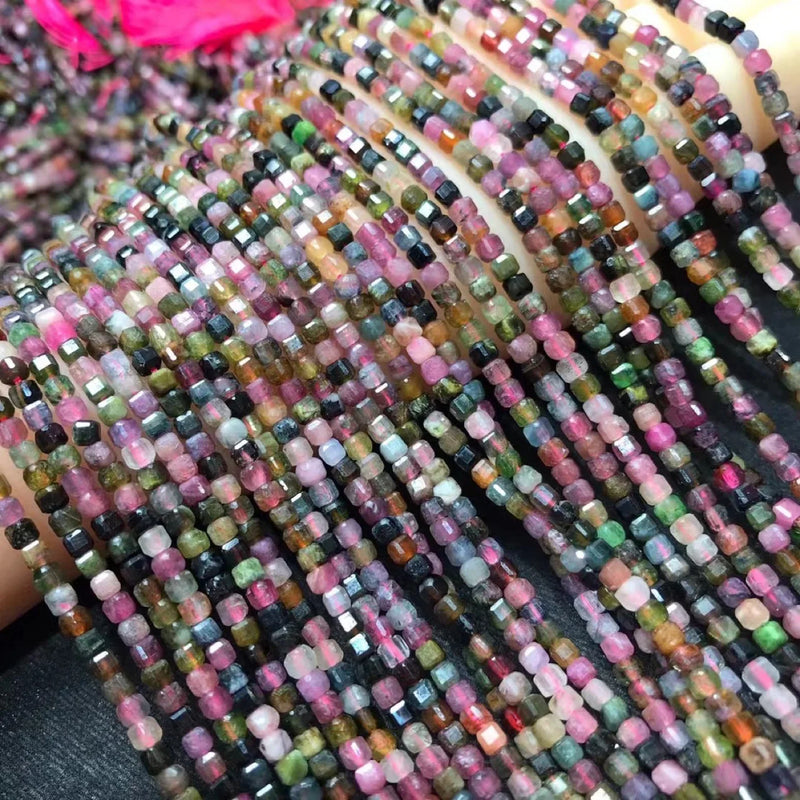 Natural Tourmaline 3-3.5mm Cube Faceted Beads for Jewelry Making
