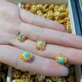 Turquoise Jewelry Cross S925 Sterling Silver Gold-Plated DIY Material