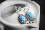 Vintage 925 Silver Turquoise Marcasite Dangle Earrings