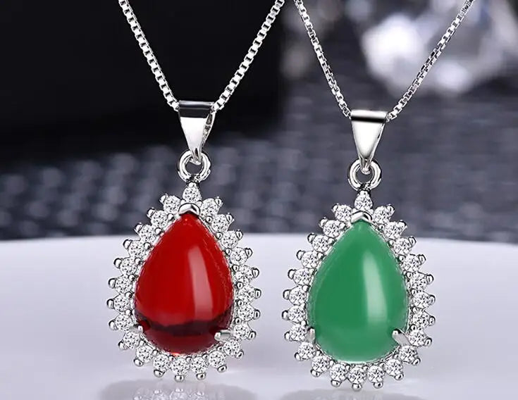 Water Drop Agate Pendant Green Jades Necklace