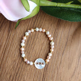 15mm MOM Hollow Letter Pearl Shell Bead Round MAMA & Freshwater Pearl Bracelet