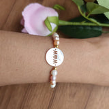 15mm MOM Hollow Letter Pearl Shell Bead Round MAMA & Freshwater Pearl Bracelet