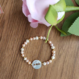 15mm MOM Hollow Letter Pearl Shell Bead Round MAMA & Freshwater Pearl Bracelet