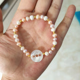 15mm MOM Hollow Letter Pearl Shell Bead Round MAMA & Freshwater Pearl Bracelet