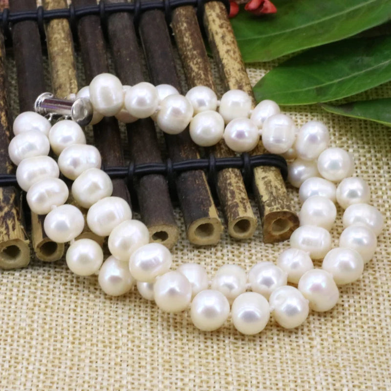 8-9mm Pearl Beads 2 Rows Bracelet for Women Charms Jewelry