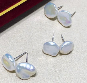 Baroque Pearl Earring Studs Silver Women Earlobe DIY