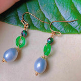 Natural Eggshell Pearl Green Jade Ring Malachite Earrings