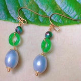 Natural Eggshell Pearl Green Jade Ring Malachite Earrings