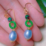 Natural Eggshell Pearl Green Jade Ring Malachite Earrings