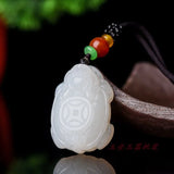 Hetian Jade Stone Dragon Turtle Pendant Necklace Carved Jadeite Jewelry