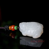Hetian Jade Stone Dragon Turtle Pendant Necklace Carved Jadeite Jewelry
