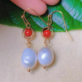 PEARL SOUTH Red Beads Eardrop 18k Earrings Wedding Christmas Jewelry