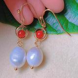 PEARL SOUTH Red Beads Eardrop 18k Earrings Wedding Christmas Jewelry