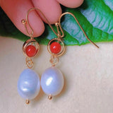 PEARL SOUTH Red Beads Eardrop 18k Earrings Wedding Christmas Jewelry