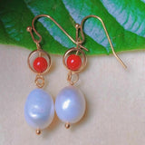 PEARL SOUTH Red Beads Eardrop 18k Earrings Wedding Christmas Jewelry