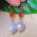 PEARL SOUTH Red Beads Eardrop 18k Earrings Wedding Christmas Jewelry