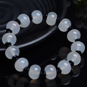 Natural Agate Handcarved Round Beads Bracelets for Couples