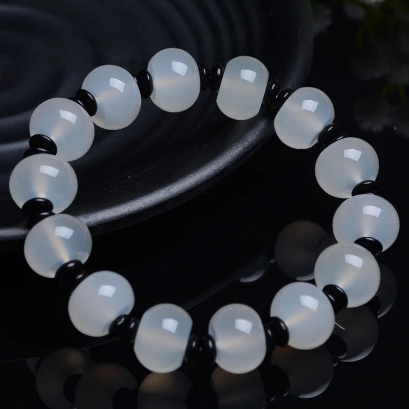 Natural Agate Handcarved Round Beads Bracelets for Couples
