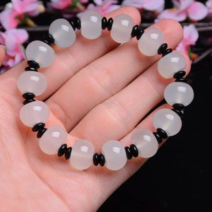Natural Agate Handcarved Round Beads Bracelets for Couples