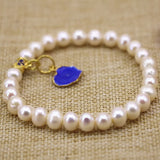 Freshwater Pearl Beads Strand Bracelet with Cloisonne Pendant Charms