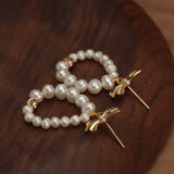 Freshwater Pearl 18KGP Bow S925 Stud Earrings