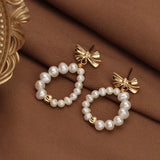 Freshwater Pearl 18KGP Bow S925 Stud Earrings