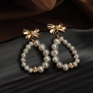 Freshwater Pearl 18KGP Bow S925 Stud Earrings