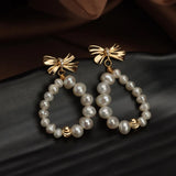 Freshwater Pearl 18KGP Bow S925 Stud Earrings