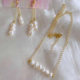Freshwater Pearl Necklace and Earring Set Stainless Steel Choker