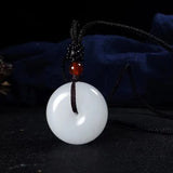 Natural Jade Hand-Carved Safety Button Pendant Retro Jewelry