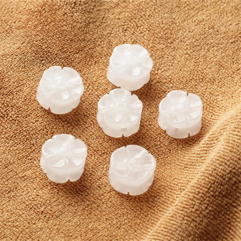 Natural Jade Handcarved Flower DIY Bracelet Necklace Jade Accessories Beads