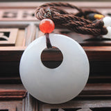 Natural Jade Safety Buckle Pendant Necklace Carved Charm Amulet