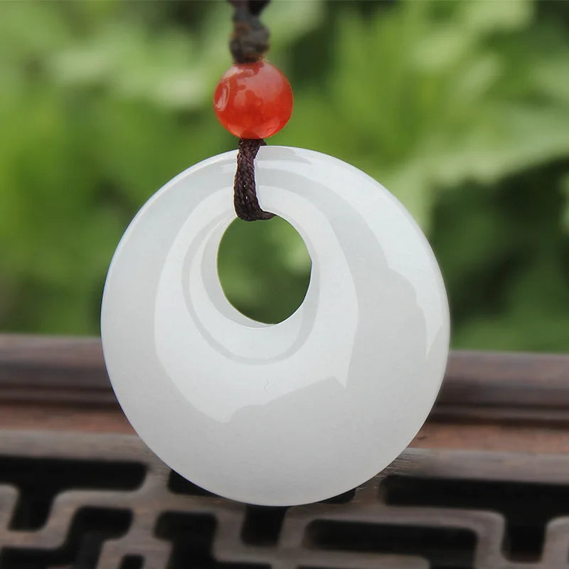Natural Jade Safety Buckle Pendant Necklace Carved Charm Amulet