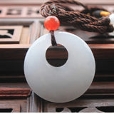 Natural Jade Safety Buckle Pendant Necklace Carved Charm Amulet