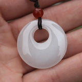 Natural Jade Safety Buckle Pendant Necklace Carved Charm Amulet