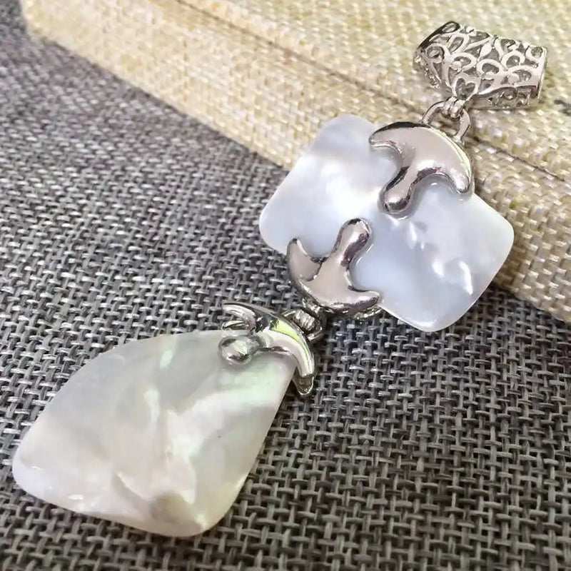 Natural Mother Shell Pendant Double Side Long Chain Jewelry DIY Findings